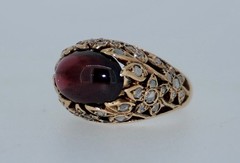 Art Nouveau Antique 14K Rose Cut Diamond and Garnet Ring