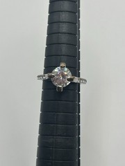 Vintage Silver Tone Solitaire CZ Ring Size 6 Raised Prong Setting Costume