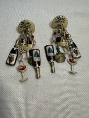 Lunch At The Ritz Wine List Earrings Crystal Enamel Dangle Pierced Ears