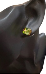 VINTAGE NEON Murano Glass Earrings Green Reflecting Stud Lobe Italian GIFT SEE