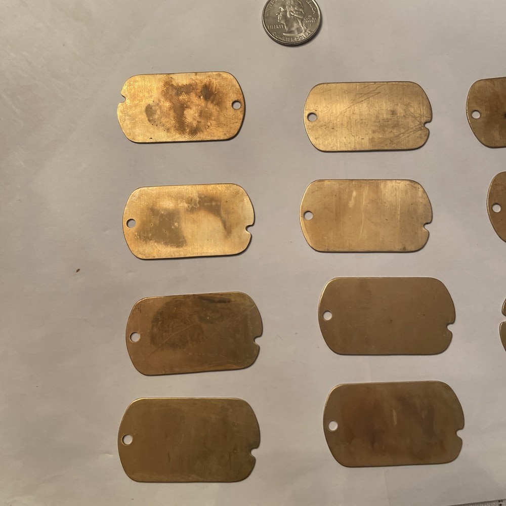 11 Vintage Brass Dog Tag Charms