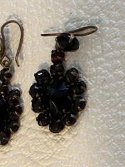 Antique Bohemian Czech Garnet Glass Rhinestone Drop Earrings