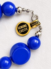 Vintage Genuine Lucite Cobalt Blue Beaded Necklace Made in Hong Kong 18” Mod