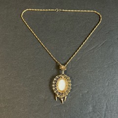 Juliana D&E Necklace Book Piece Courting Couple Transfer Cabochon Turquoise Vtg