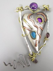 UNUSUAL SUSAN MARIA BUCKLEY STERLING AMETHYST MODERNIST BROOCH & EARRINGS SET 