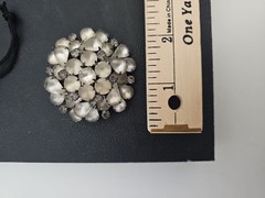 Dome Moonstone Brooch Elevated Glass Cabochon Rhinestone Pin Rhodium Plated