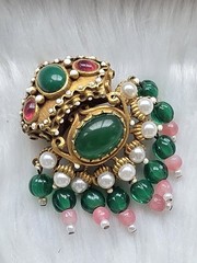 Vtg Signed KJL Jewels of India Mughal Crown Brooch Pendant Green Cabochon Rare