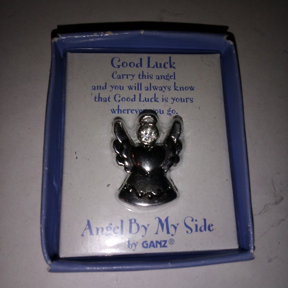 Vintage Ganz Angel By My Side Good Luck Silver Tone & Crystal Pocket Charm