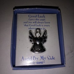 Vintage Ganz Angel By My Side Good Luck Silver Tone & Crystal Pocket Charm