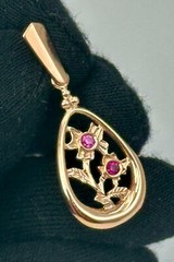 Chic Vintage Original Soviet Rose Gold 583 14k Pendant With Ruby 1,75 g.