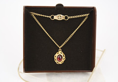 1984 Ronte Beverly Hills 1/2ct Garnet 14k Gold Electroplate Necklace Pendant COA