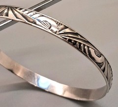 DANECRAFT FELCH Vintage ART DECO Geometric Shapes Sterling Silver BANGLE 13.5g