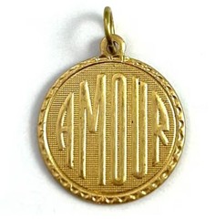 Vintage French Amour Charm Love Necklace Pendant Brass Metal Jewelry For Women