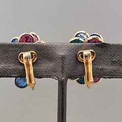 Vintage Open Bezel Clip On Earrings Gold Tone Layered Multicolor 3/4″