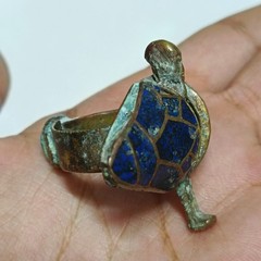 Egyptian Brass Ring Blue Turquoise Cabochon Handmade Vintage Style Jewelry