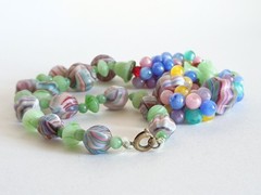 Vtg Antq Czech Glass Marbled Slag Melon Ball Tutti Frutti Bead Cluster Necklace
