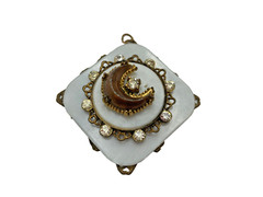 Antique Vintage Crescent Moon Rhinestone Pendant Link Bracelet Victorian Style