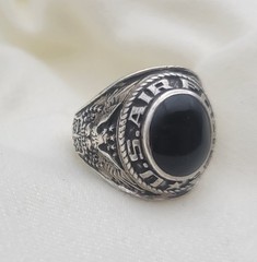 Vintage Crest Craft Sterling US Air Force Military Ring Size 8.75 Onyx Stone