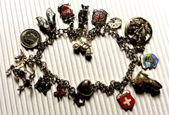 International Travel Sterling Silver Charm Bracelet & 16 Charms, 925-800 Silver