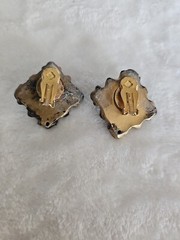 VTG Jeff Lieb Clip Earrings Dark Gold Rhinestone One Of A Kind Custom Handmade