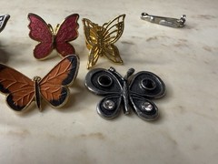 Vintage Lot of 6 Butterfly Brooch – Pin Gold-Tone & Silver-tone Various Sizes