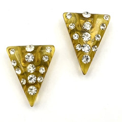 BAKELITE dress clip set – vintage apple juice carved w/ rhinestones triangle pin