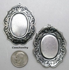 #4181 ANTIQUED STERLING SILVER PLATED 25×18 BORDERED BEZEL W/TOP RING – 1 Pc