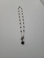 Vintage Silver Tone Hematite Pendant Necklace Bar Beaded Toggle Jewelry