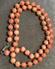 Vintage 50’s-60’s Hong Kong Mqrbled Orange Salmon Color Bead Necklace 28 Inches