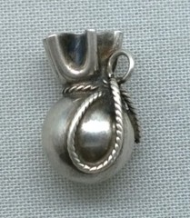 Vintage Sterling Silver Money Bag Charm Sack Riches 3D