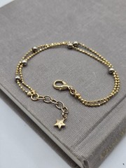 Gold Ball Chain Bracelet Vintage Dainty Delicate 7.25-7.75″ Star Charm Celestial