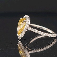 14k Yellow Gold Engagement Ring 1.91CT. Natural Pear cut Yellow Diamond GIA Cert