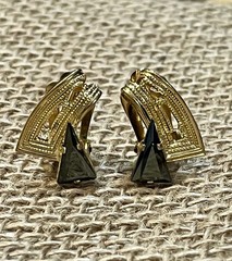 Vintage Art Deco Style Asymmetrical Gold Tone Clip On Earrings Signed