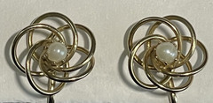 Vintage Gold Tone Pearl Love Knot Screw-Back Earrings