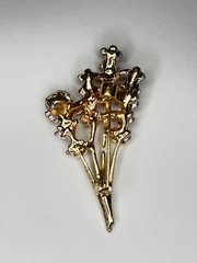 Lavender Flower Brooch Ladybug Rhinestone Gold Tone Floral Garden Pin 2.25”