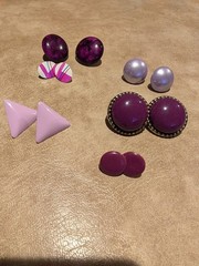 Vintage Pierced Earrings Purple Misc. 6 Pair Pre Owned