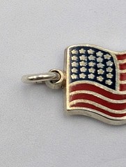Vtg 925 Sterling Silver Blue Red Enamel American Flag Charm Waving USA Pendant