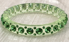Vintage Art Deco Lucite & Rhinestone Bangle Bracelet Green Clear 8-1/4” IC