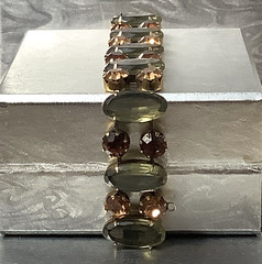 Vintage Signed Regency Golden Brown and Sage Green Crystal Bracelet 7″