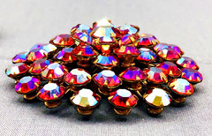 Excellent Vintage Deep Pink Aurora Borealis Domed Brooch & Clip Back Earrings