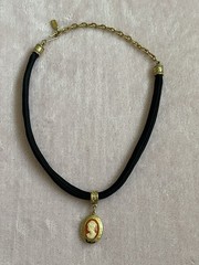 1928 Brand Cameo Choker Mini PhotoHolder Necklace Black Velour Golden Hardware