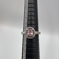 925 Sterling Silver With CZ PINK Oval Gemstone Decorative Twisted Rope Size7.5