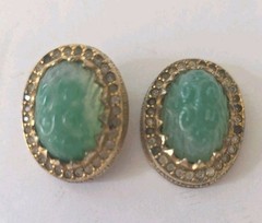 Nettie Rosenstein Clip On Earrings Faux Jade Cabochons 1 Missing The Clip on
