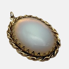 Vintage Japan Opaline Glass Cabochon Pendant Gold Tone Ethereal Retro Chic