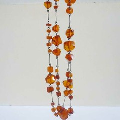 Vintage Latvian Natural Semu-Polished Amber Wire Necklace 49g