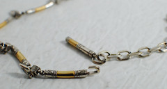 Retro Vintage Shiny Gold Tone Bar Link Chain with Small Charms Necklace 30”