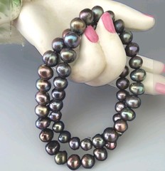LUMINOUS PEARL 2 BRACELETS W./SHADES OF PURPLE, GREEN, BLUE & LAVENDER (Stretch)