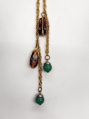 VTG Long Gold Tone Faux Agate & Chrysophase Beads Convertable Lariat Necklace