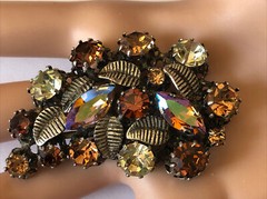 Antique Made in Australia Topaz Crystral Leaf Pin Brooch