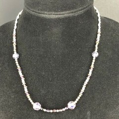 Beaded Crystal Faux Pearl Necklace Iridescent Purple Lavender